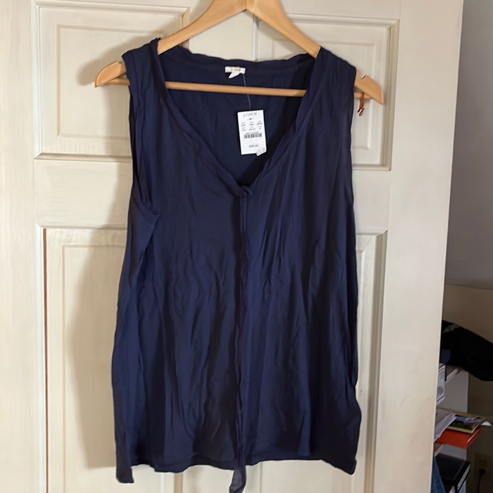J Crew midnight blue. V neck T with chiffon collar